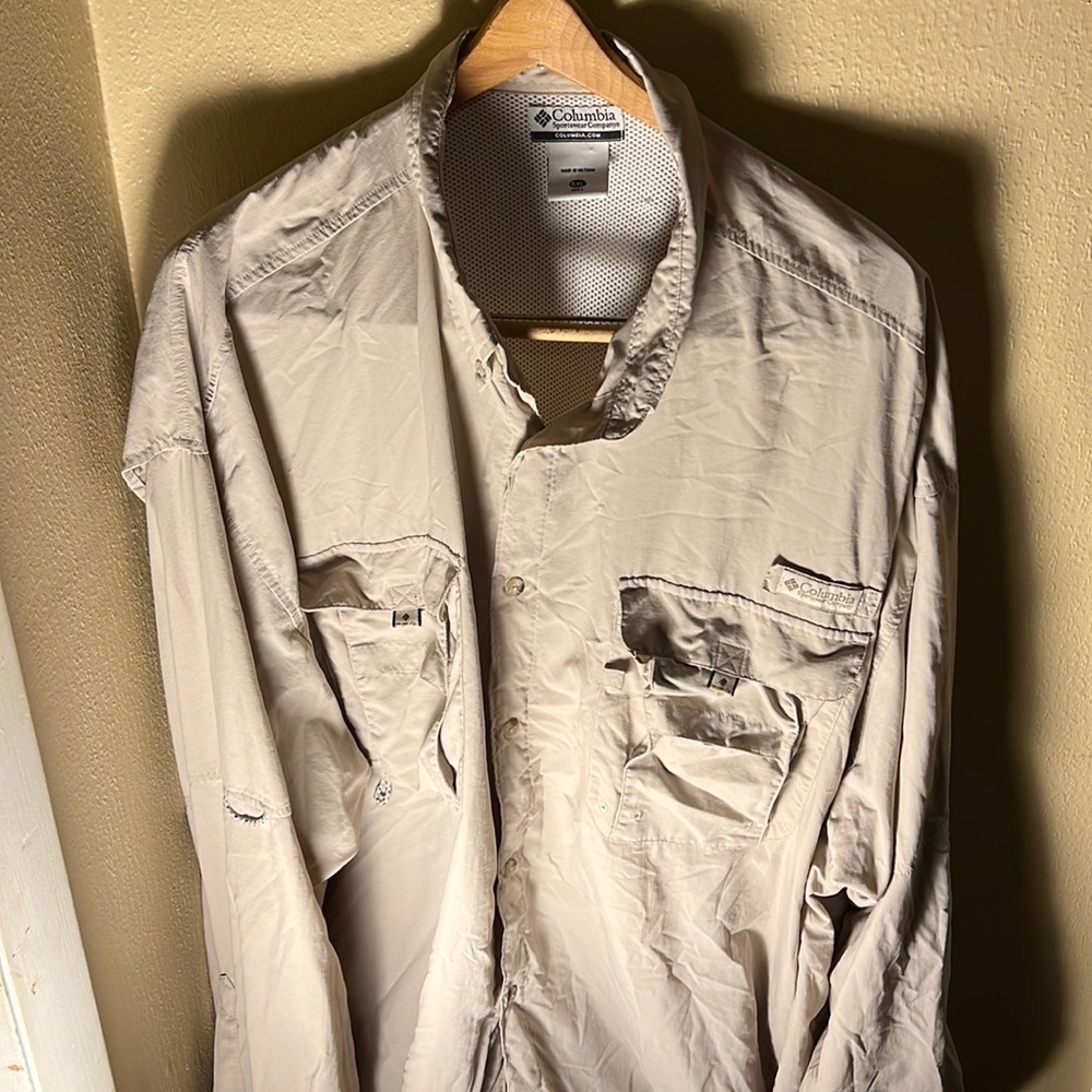 Columbia Mens LS PFG Vented Fishing Shirt Color Tan Size 5XL - Picture 1 of 5